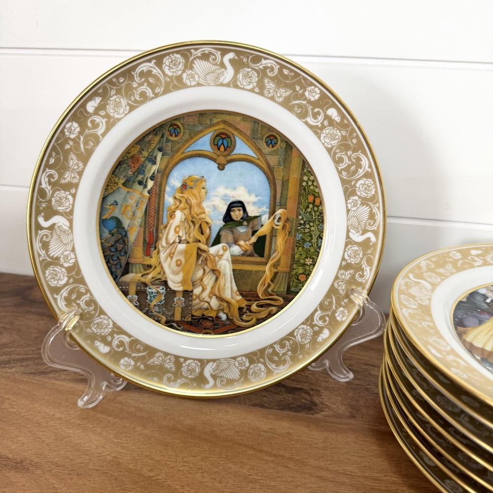 Vintage Franklin Porcelain Grimm's Fairy Tales 8in Plates Lot of 8 Bavaria 1978